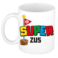 Cadeau koffie/thee mok voor zus   wit   super zus   keramiek   300 ml