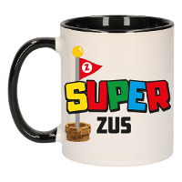 Cadeau koffie/thee mok voor zus   zwart   super zus   keramiek   300 ml