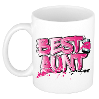 Cadeau koffie/tshee mok voor tante   roze   graffiti letters   de beste  ?300 Ml