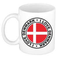 Cadeau koffiemok Denemarken   vlag   I love   300 ml   keramiek   landen thema   support