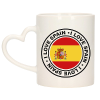 Cadeau koffiemok Spanje   vlag   I love   300 ml   keramiek   landen thema   support