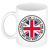 Cadeau koffiemok UK   vlag   I love   300 ml   keramiek   landen thema   support