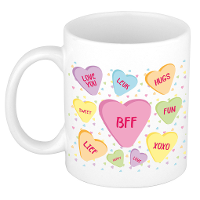 Cadeau koffiemok voor bff   hartjes snoepjes   wit   verjaardag kado   vrienden/vriendin