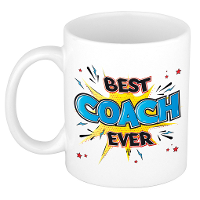 Cadeau koffiemok voor coach   best coach ever   blauw   300 ml   keramiek   mok met tekst