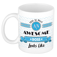 Cadeau koffiemok voor een geweldige baas   blauw   keramiek   300 ml