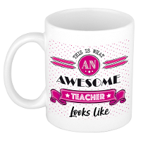 Cadeau koffiemok voor een geweldige leraar   roze   keramiek   300 ml   juf/meester dag