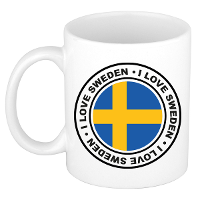Cadeau koffiemok Zweden   vlag   I love   300 ml   keramiek   landen thema   support