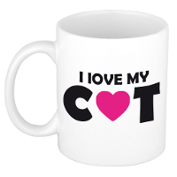 Cadeau mok/beker   I love my cat   wit   300 ml   keramiek   katten mok