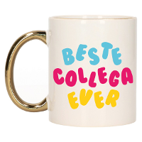 Cadeau mok voor collega   beste collega ever   roze/goud   keramiek   300 ml