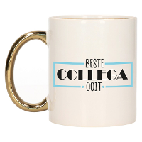 Cadeau mok voor collega   beste collega ooit   blauw/goud   keramiek   300 ml