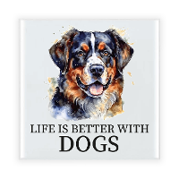 Cadeau tegel hondenliefhebber   Berner Senner hond   keramiek   waterverf   15 x 15 cm