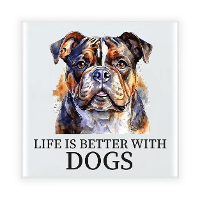 Cadeau tegel hondenliefhebber   Engelse Bulldog hond   keramiek   waterverf   15 x 15 cm