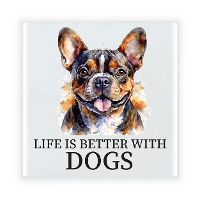 Cadeau tegel hondenliefhebber   Franse Bulldog hond   keramiek   waterverf   15 x 15 cm