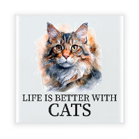 Cadeau tegel kattenliefhebber   Noorse Boskat kat/poes   keramiek   waterverf   15 cm