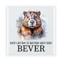 Cadeau tegel voor de familie Bever   het leven is beter met een Bever   keramiek   waterverf   15 cm