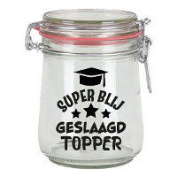 Cadeau voorraadpot   geslaagd   glas   10 x 7,5 cm   720 ml   afgestudeerd cadeau   snoeppot