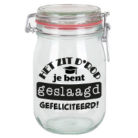 Cadeau voorraadpot   geslaagd   glas   11 x 11 cm   1 liter   afgestudeerd cadeau   snoeppot