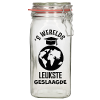 Cadeau voorraadpot   geslaagd   glas   12 x 7 cm   1,5L   afgestudeerd cadeau   snoeppot