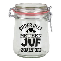 Cadeau voorraadpot   juf   glas   10 x 7,5 cm   720 ml   verjaardag cadeau   snoeppot   juffendag