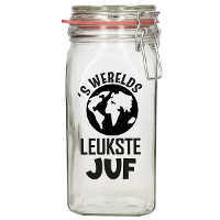 Cadeau voorraadpot   juf   glas   12 x 7 cm   1,5 liter   verjaardag cadeau   snoeppot   juffendag