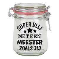 Cadeau voorraadpot   meester   glas   10x7,5 cm   720 ml   verjaardag cadeau   snoeppot   meesterdag