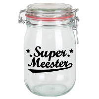 Cadeau voorraadpot   meester   glas   11x11 cm   1 liter   verjaardag cadeau   snoeppot   meesterdag