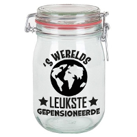 Cadeau voorraadpot   pensioen   glas   11 x 11 cm   1 liter   VUT cadeau   snoeppot   collega