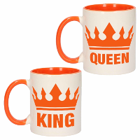 Cadeauset van oranje King en Queen mokken/bekers 300 ML