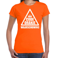 Code oranje waarschuwing t shirt oranje voor dames   Koningsdag / EK/WK shirts