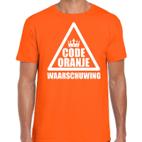 Code oranje waarschuwing t shirt oranje voor heren   Koningsdag / EK/WK shirts