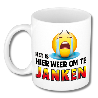 Collega Cadeau Koffiemok   wit   Het is hier weer om te janken   300 ml   Kantoorhumor serie