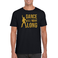 Dance all night long T shirt   gouden print   zwart   voor heren   feestkleding   Disco