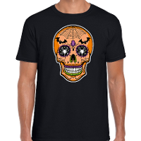 Day of the dead skelet gezicht halloween verkleed t shirt zwart voor heren