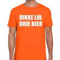 Dikke Lul Drie Bier tekst t shirt oranje heren