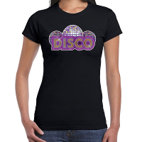 Disco feest verkleedkleding t shirt   zwart   voor dames   eighties   seventies