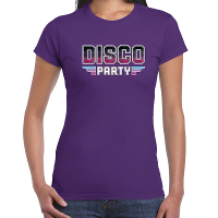 Disco party feest   t shirt   paars   voor dames   feestkleding   70s / 80s / 90s