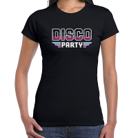 Disco party feest t shirt zwart voor dames