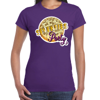 Disco seventies party feest t shirt paars voor dames