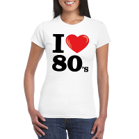Disco T shirt dames   I love 80s   wit   eighties thema party   verkleedkleding   themafeest