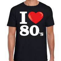 Disco T shirt heren   I love 80s   zwart   eighties thema party   verkleedkleding   themafeest
