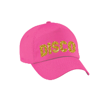 Disco verkleed pet/cap voor volwassenen   goud glitter   unisex   roze