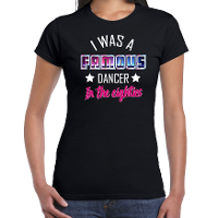 Disco verkleed t shirt dames   jaren 80 feest outfit   famous dancer   zwart