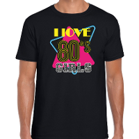 Disco verkleed t shirt heren   jaren 80 feest outfit   I love 80s girls   zwart
