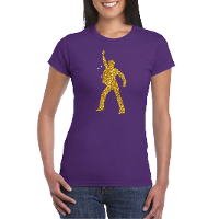 Disco verkleed t shirt voor dames   paars   gouden glitter   jaren 70/80