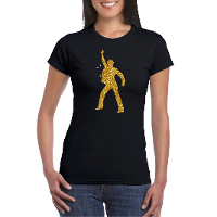 Disco verkleed t shirt voor dames   zwart   gouden glitter   jaren 70/80