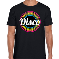 Disco verkleed t shirt zwart voor heren   70s, 80s party verkleed outfit