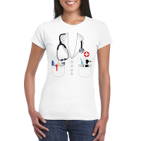 Doktersjas kostuum t shirt wit voor dames