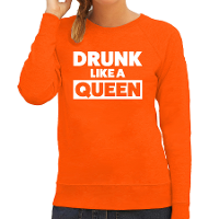 Drunk like a Queen sweater oranje voor dames   Koningsdag truien