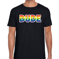 Dude Pride t shirt   regenboog shirt   zwart   voor heren   Gay pride   mannen