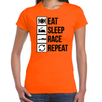Eat sleep race repeat supporter / race fan t shirt oranje voor dames